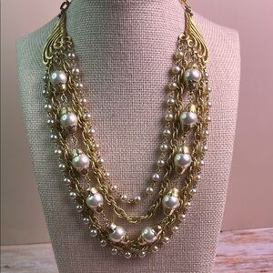Coro Gold and Pearl Layered Necklace